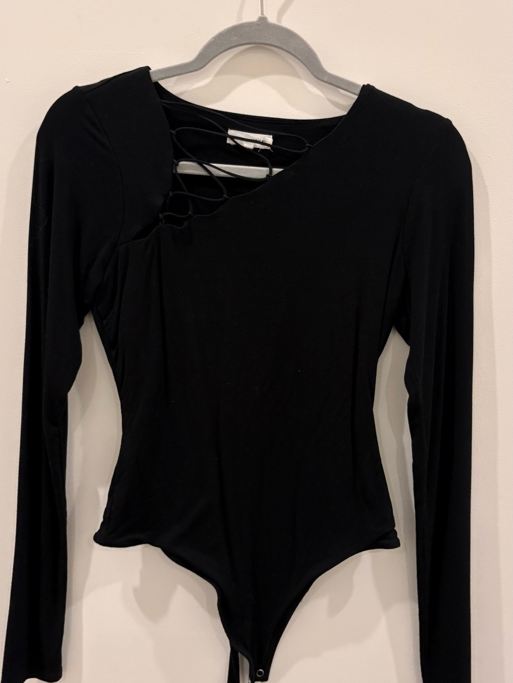 Black Long-Sleeve Strappy Asymmetric Bodysuit